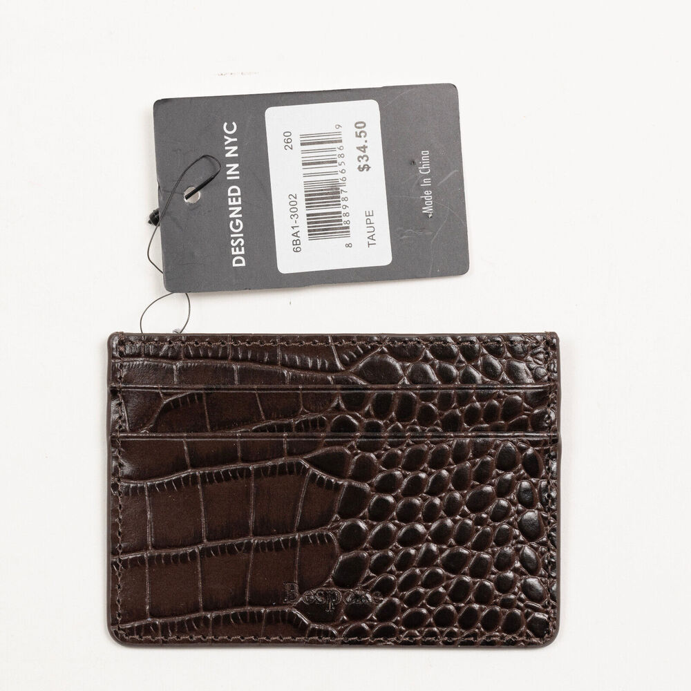 Bespoke Straight Edge Gator Embossed Leather Card Case Taupe 1877